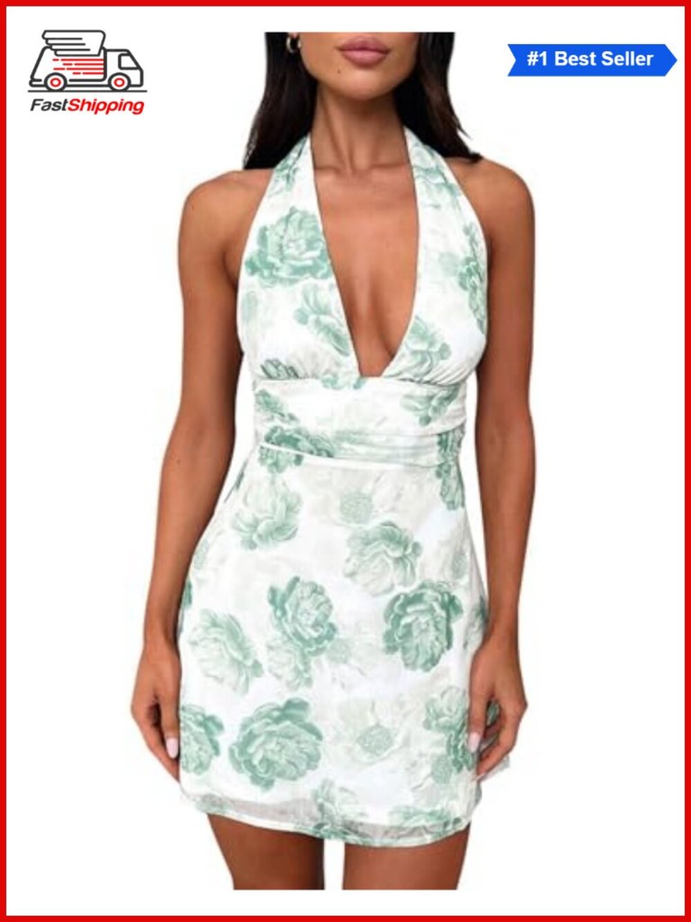 Halter V Neck Satin Mini Dress Women's Backless A-Line Summer Party